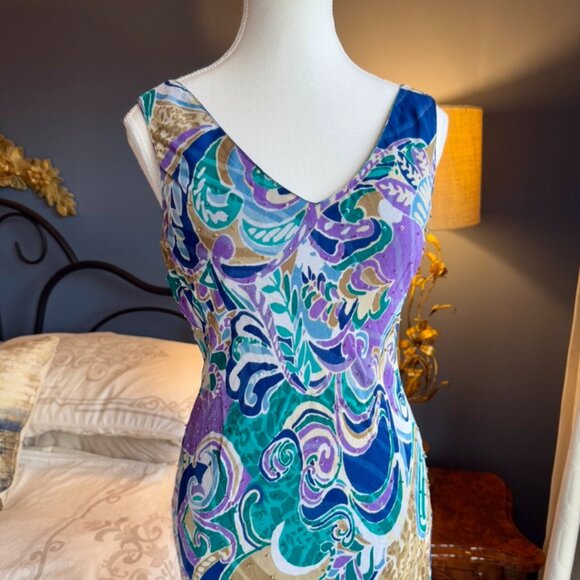 Bellissima Vintage Y2K Swirl Pattern Multicolour Beaded Chiffon Dress - Picture 4 of 16